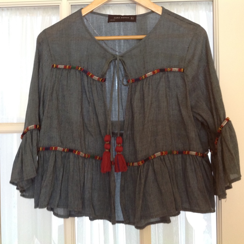 Zara Embroidered and beads Tunic with Tassel Tie